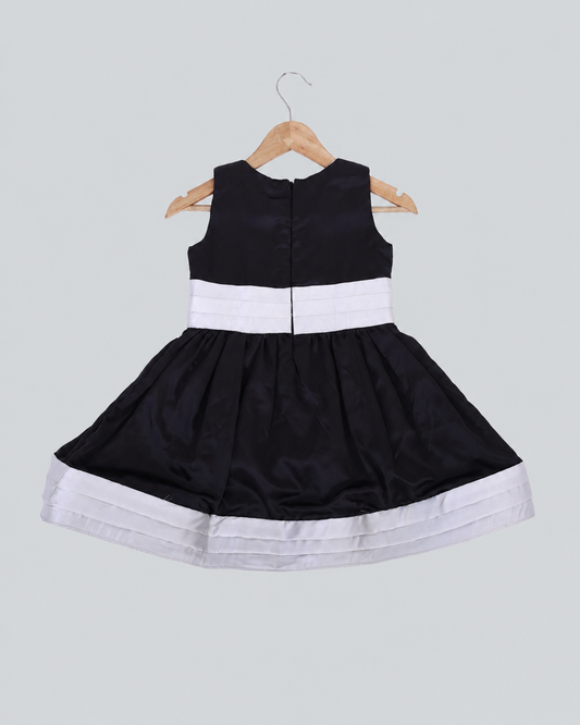 Knee length satin frock with White belt