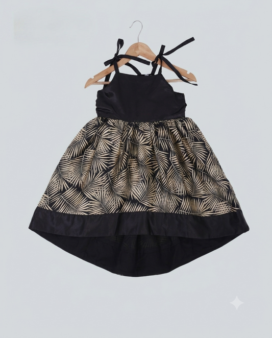 High low black and gold satin frock