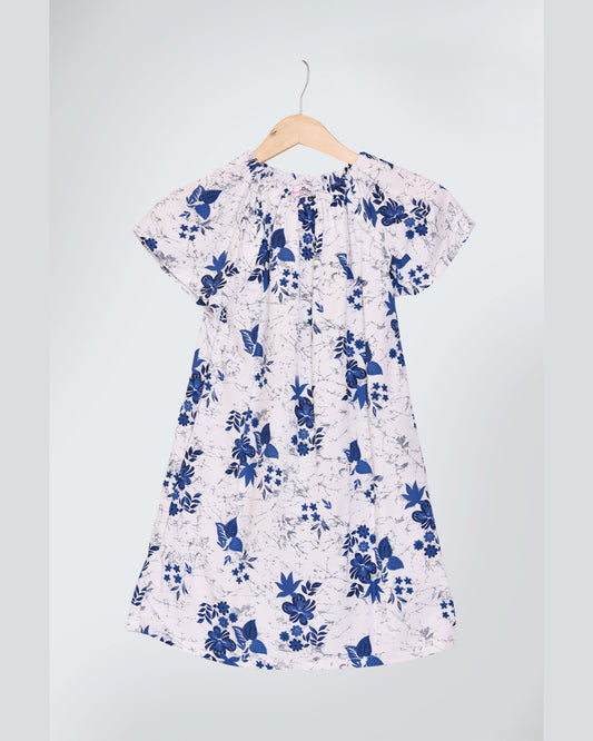 Blue floral printed peasant dress