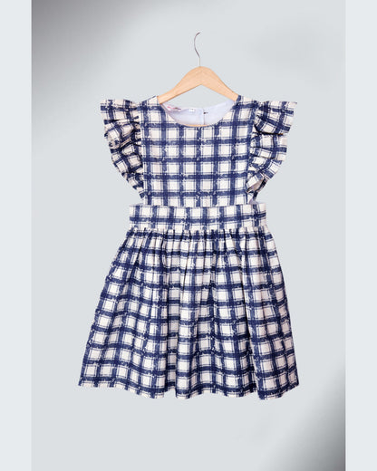 Pinafore cotton dress with ruffle sleeves