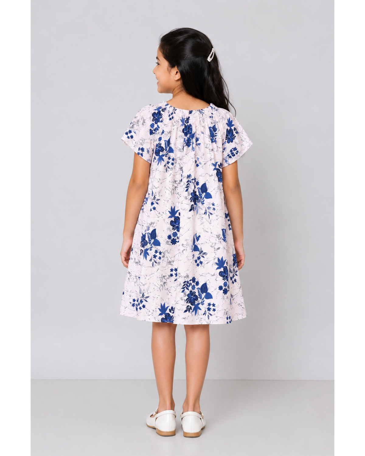 Blue floral printed peasant dress