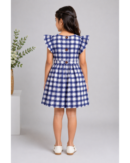 Pinafore cotton dress with ruffle sleeves