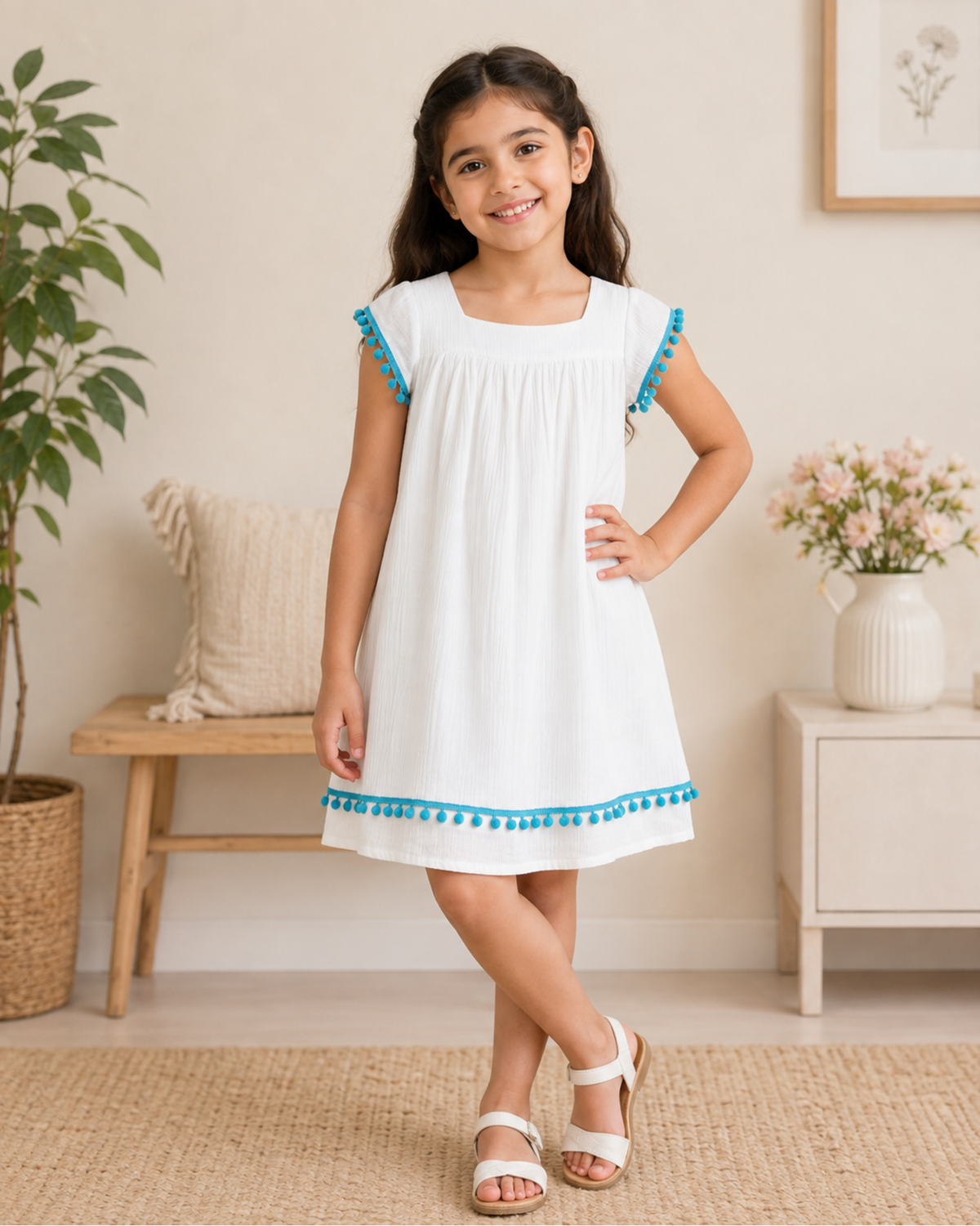 Crewcut frock with sky blue lace