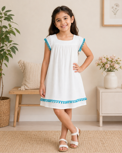 Crewcut frock with sky blue lace
