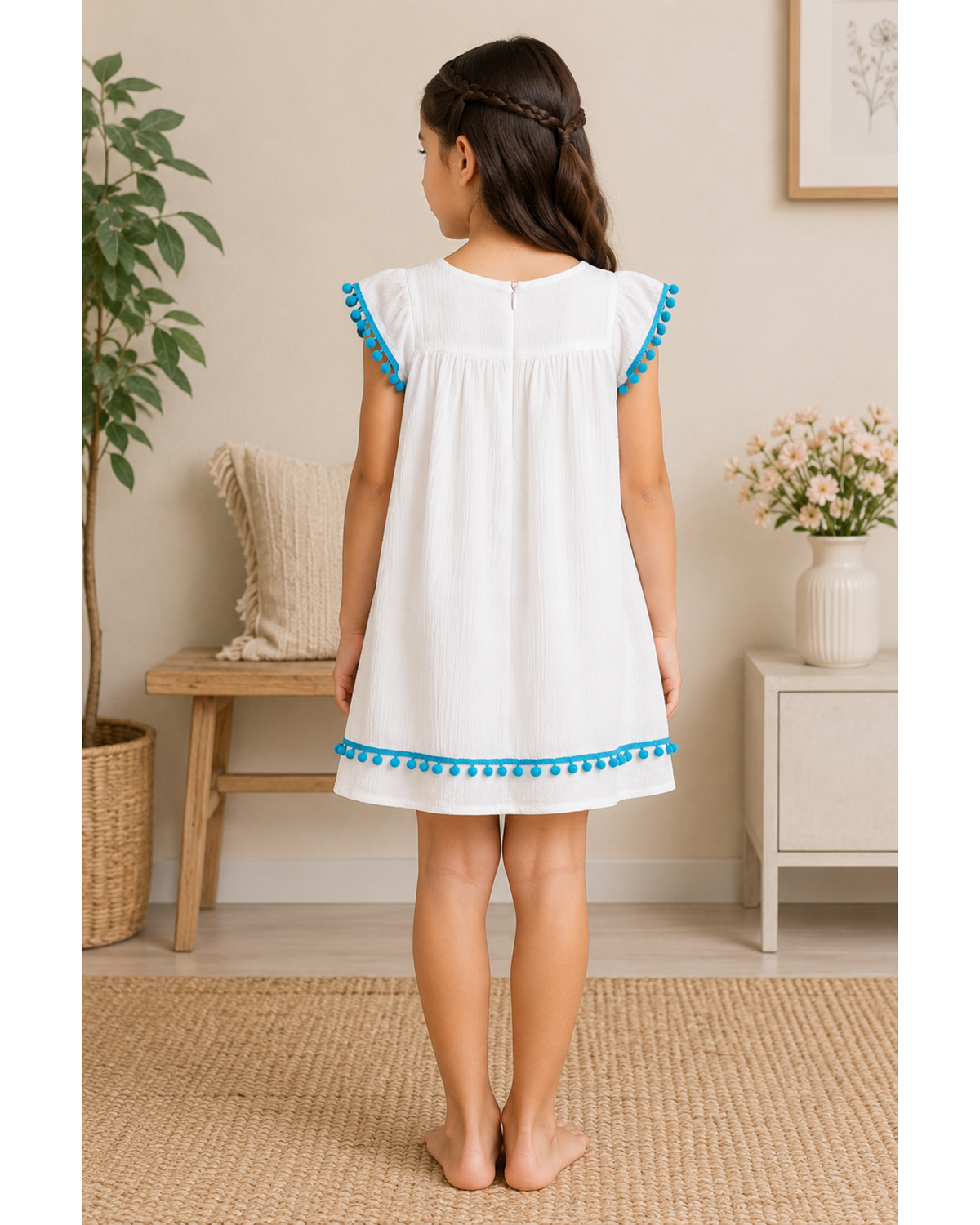 Crewcut frock with sky blue lace