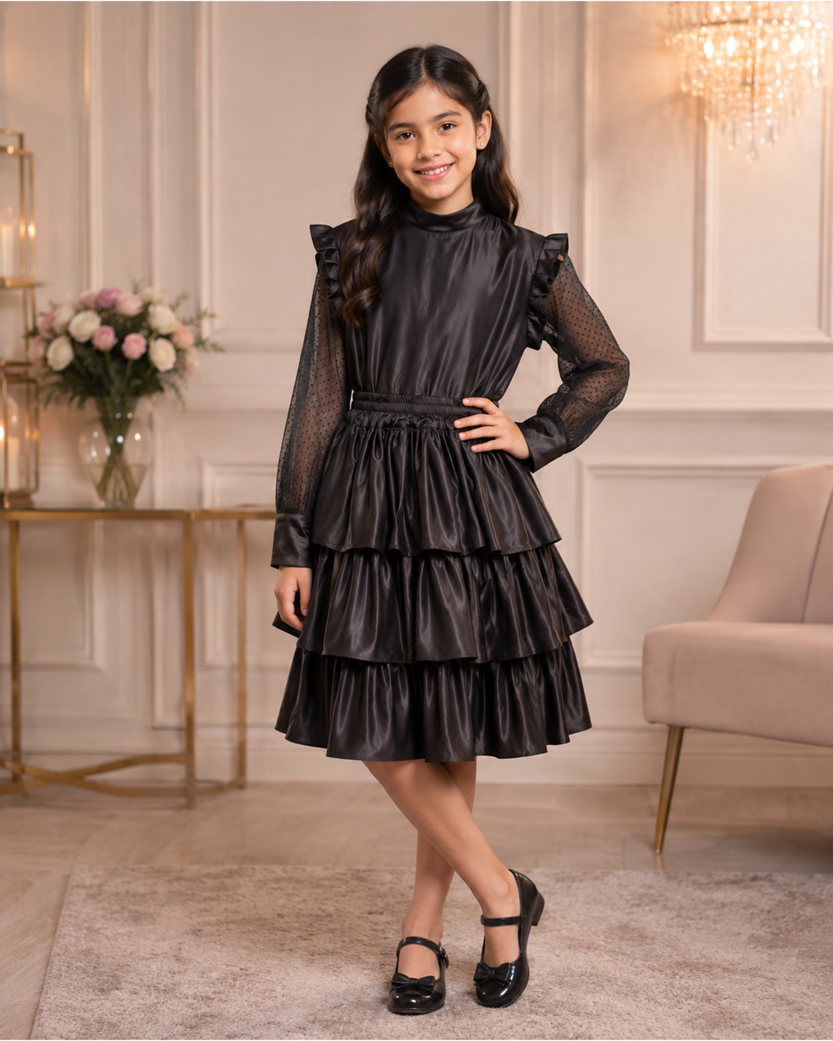 Frill skirt with closed collar top