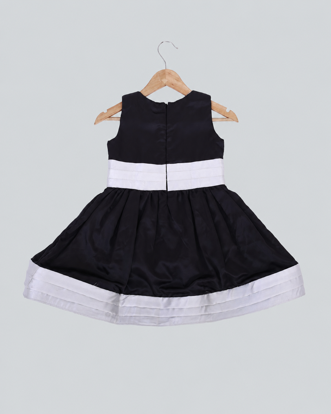 Knee length satin frock with White belt