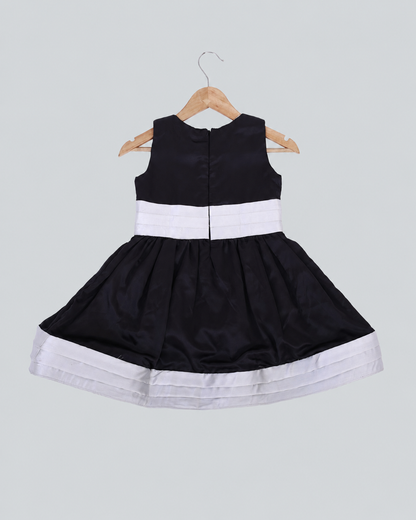 Knee length satin frock with White belt