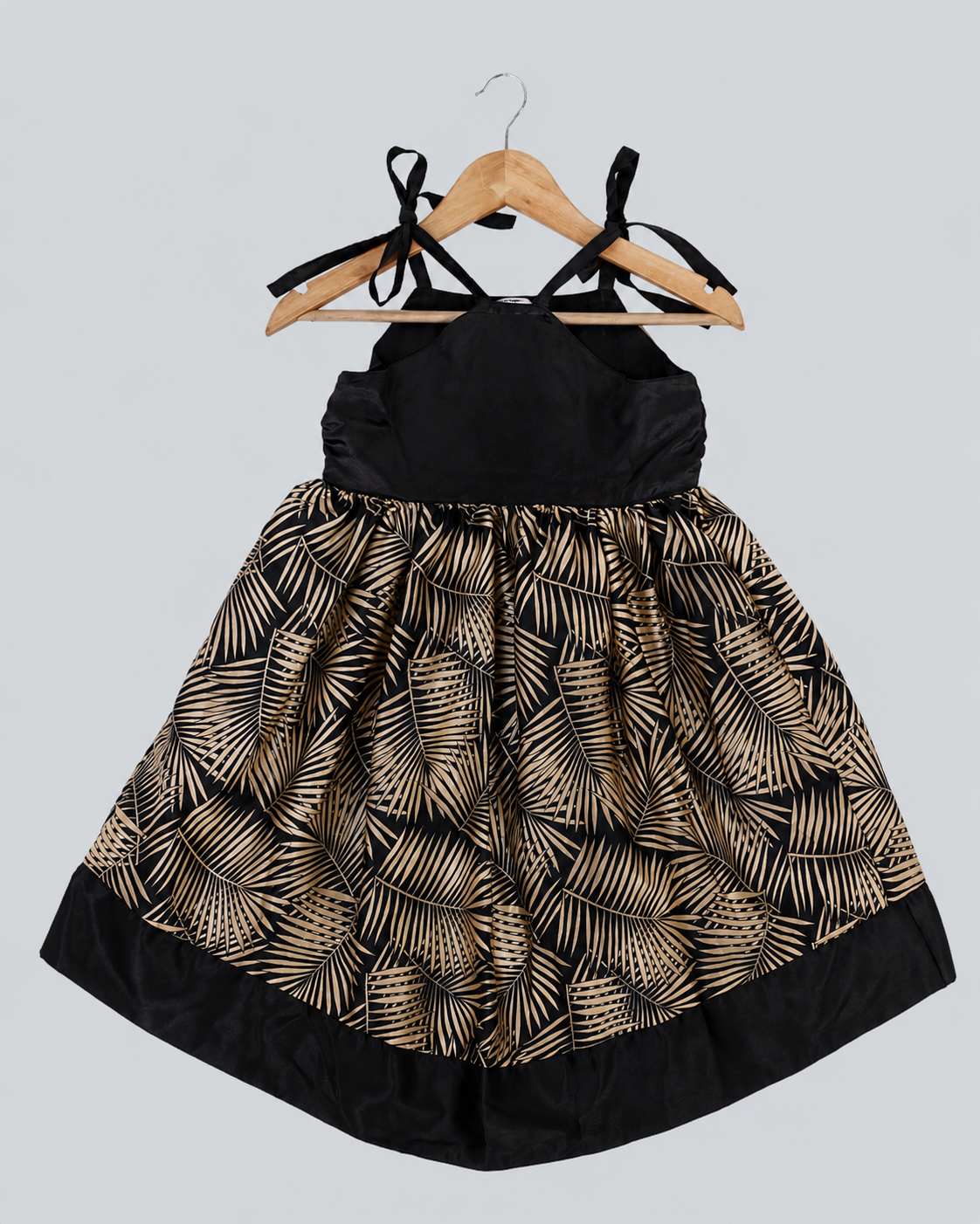 High low black and gold satin frock