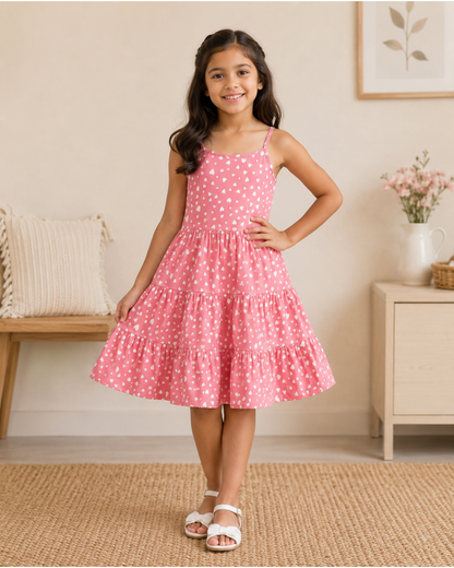 Heart printed gathered strape frock