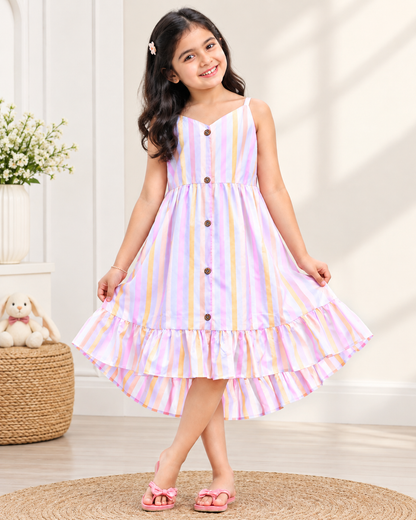 Stripe dress with ruffle hemline