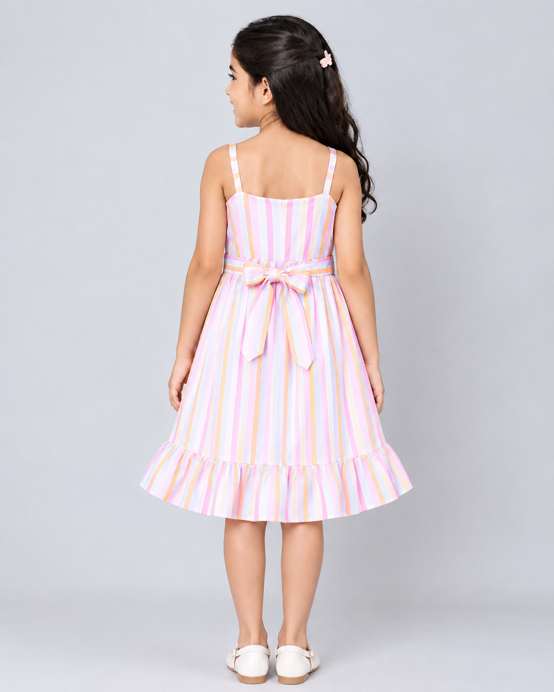 Stripe dress with ruffle hemline