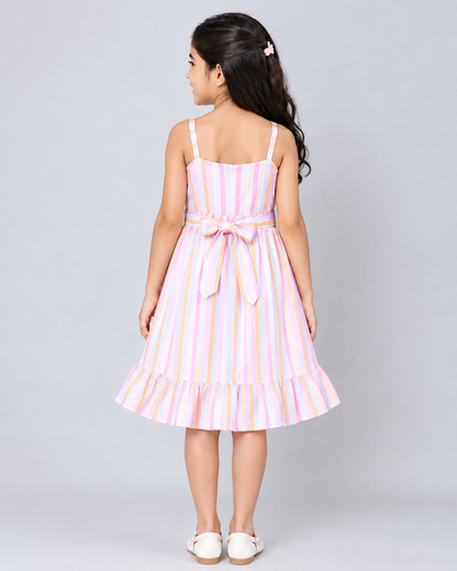 Stripe dress with ruffle hemline