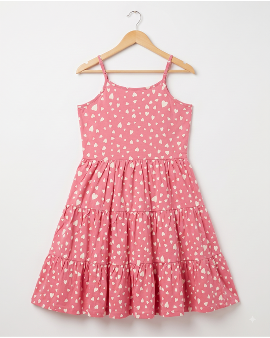 Heart printed gathered strape frock