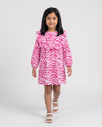 Pink Zebra Ruffle Dress