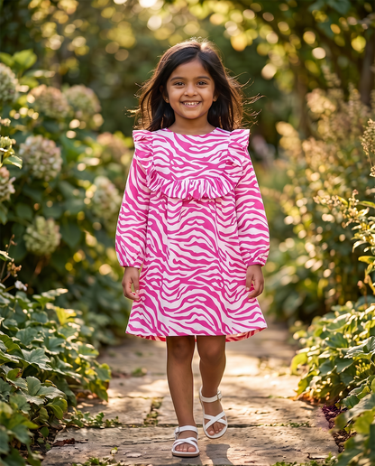 Pink Zebra Ruffle Dress