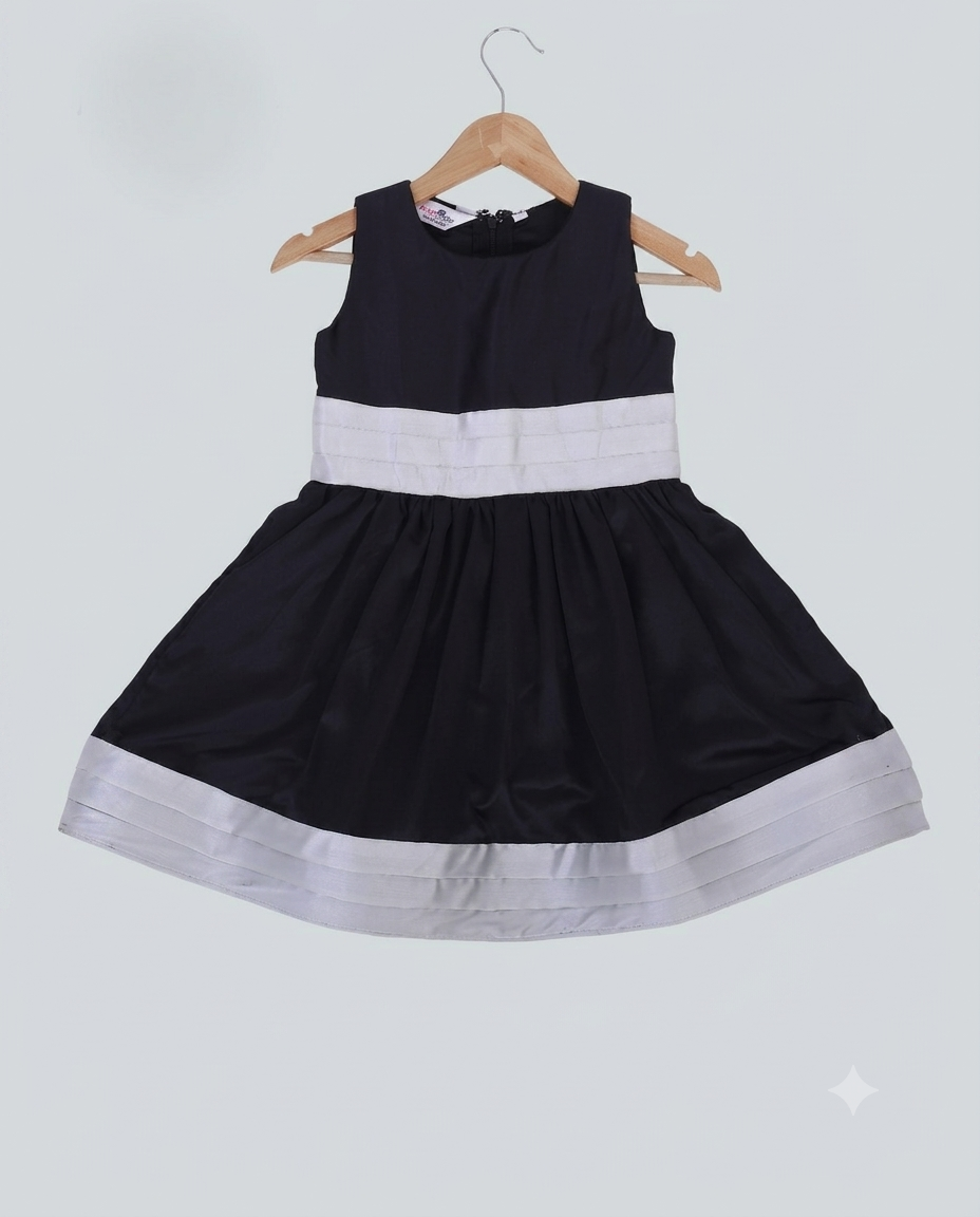 Knee length satin frock with White belt