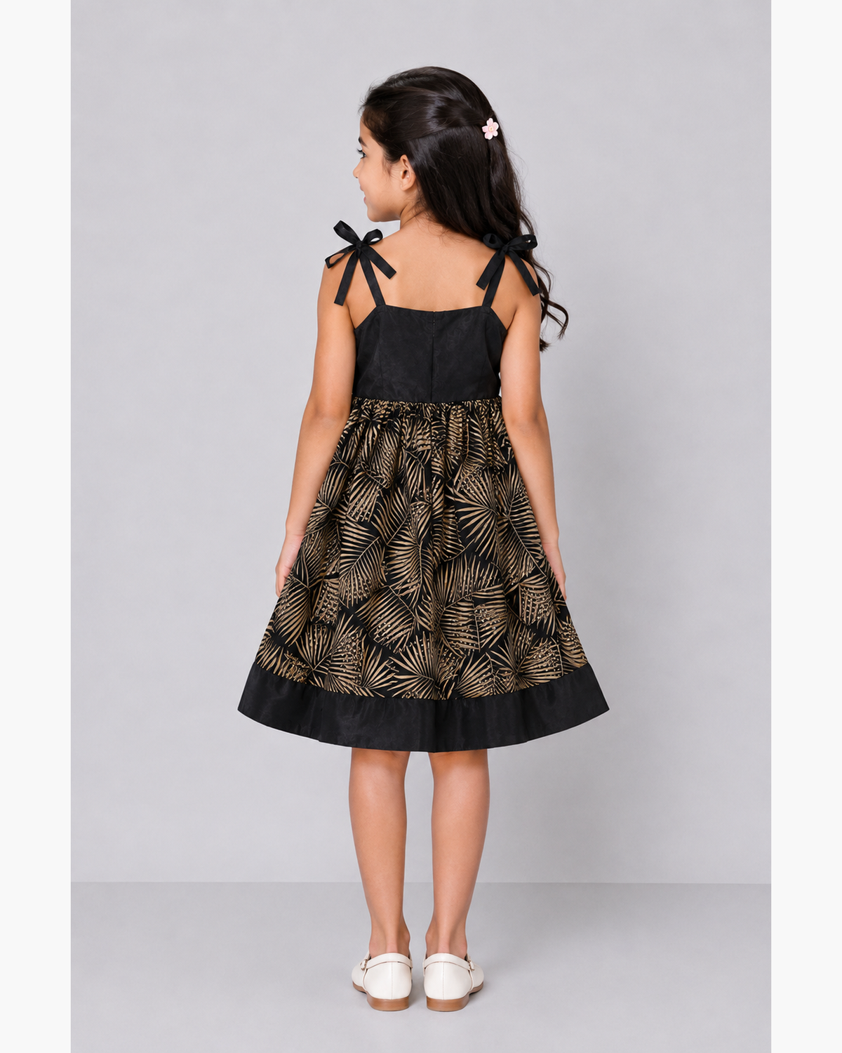 High low black and gold satin frock