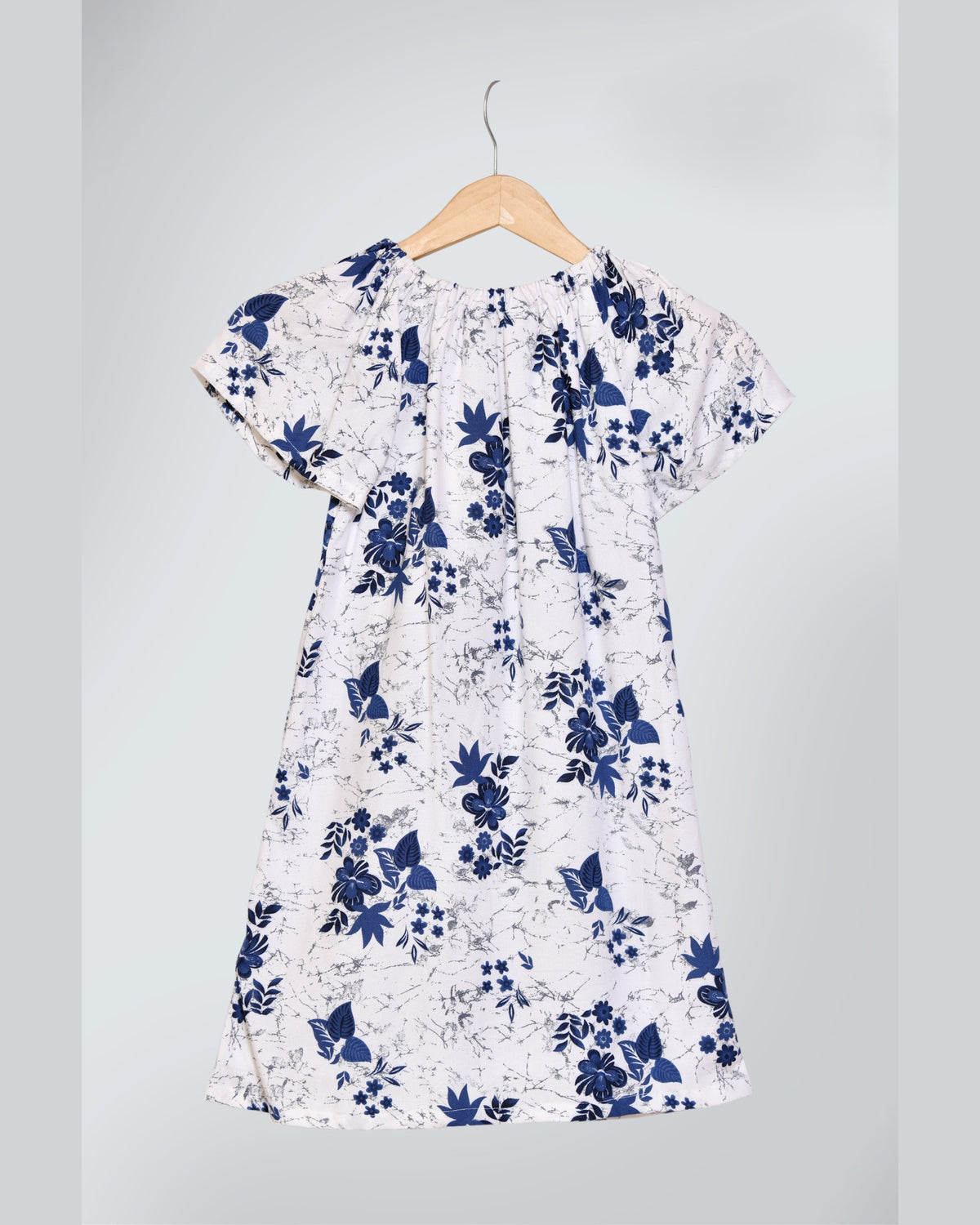 Blue floral printed peasant dress