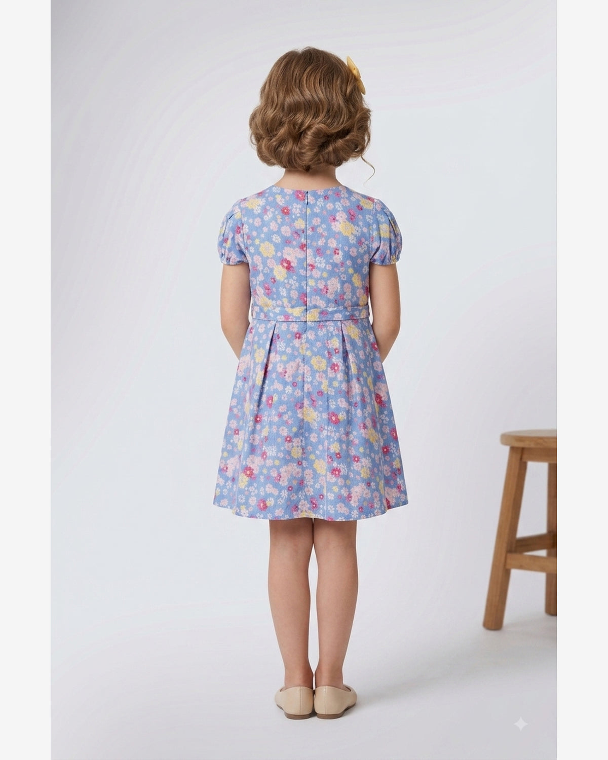 Floral print light blue dress