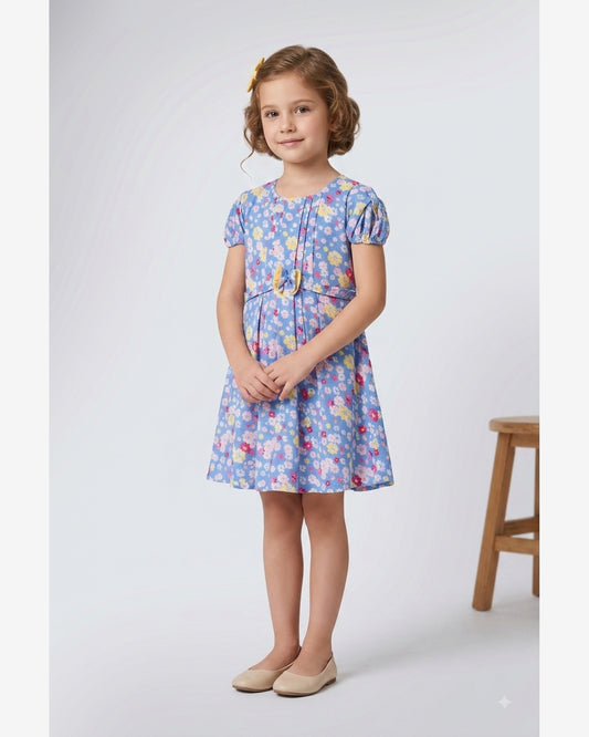 Floral print light blue dress